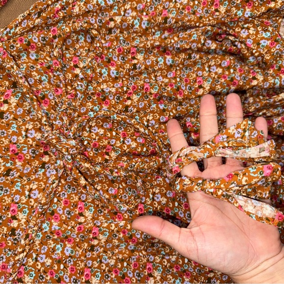 Aura Ella Mini Print Braided Brll Short Dress In Brown /Multi Floral Print - Picture 9 of 16